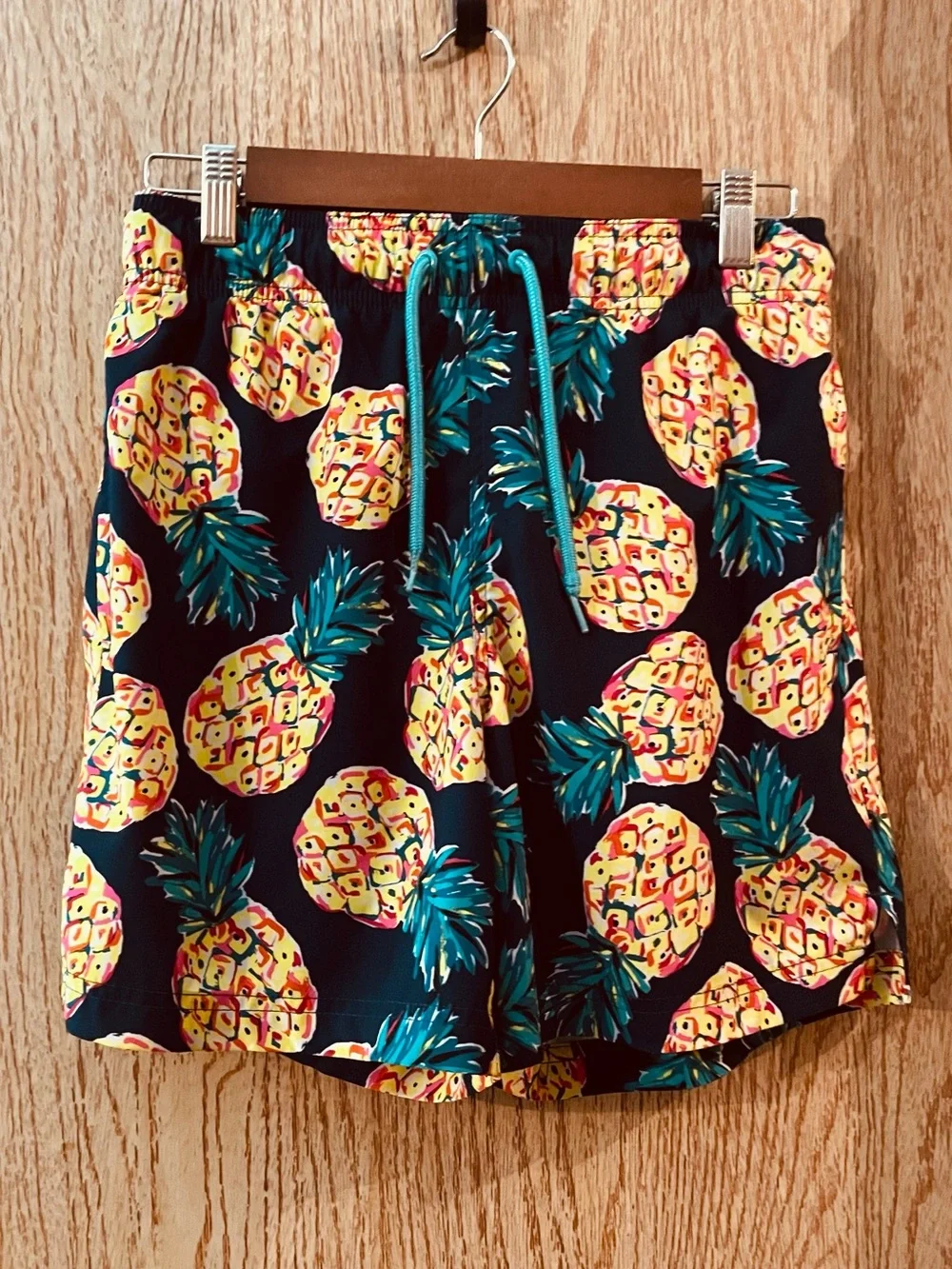George Pineapple Print Swim Trunks - Navy with Yellow & Teal